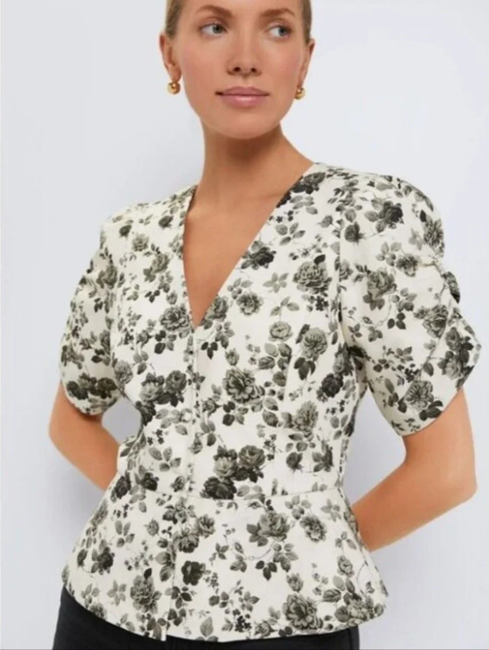 Tuckernuck Lisle Floral Peplum Top Puff Sleeve Blouse Preppy Office Size XL NWOT